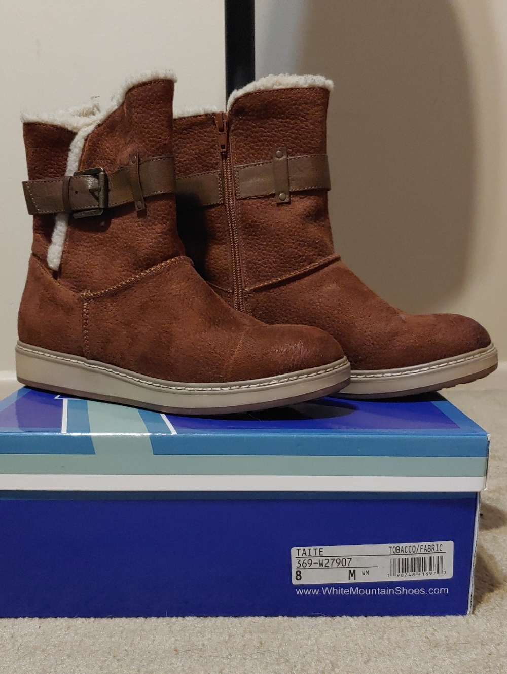 White Mountain Brown Faux-Suede Winter Boots with Shearling Trim
